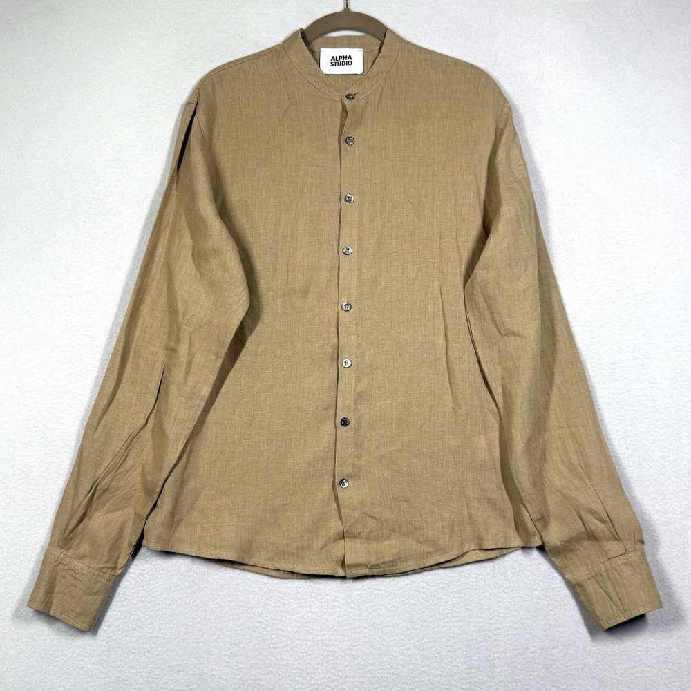 ALPHA Studio Shirt Mens Medium 50 IT Linen Button Grandfather Italy Franco Rossi